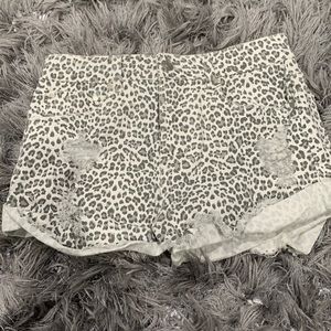Grey leopard jean shorts